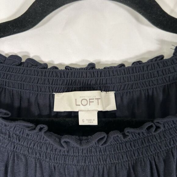 LOFT Blouse Women's Small Blue Long Sleeve Embroidered Sleeve Stretchy Neckline - Picture 4 of 9